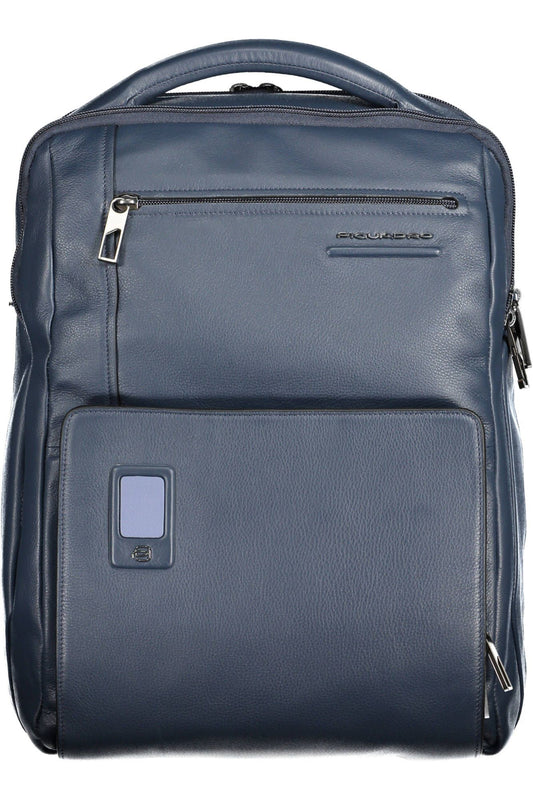 Piquadro Elegant Blue Leather Backpack with Laptop Pocket