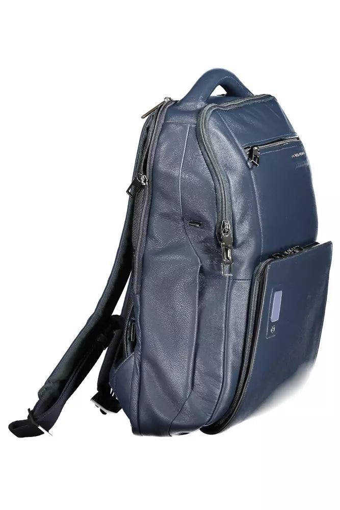 Piquadro Blue Leather Dual Compartment Backpack