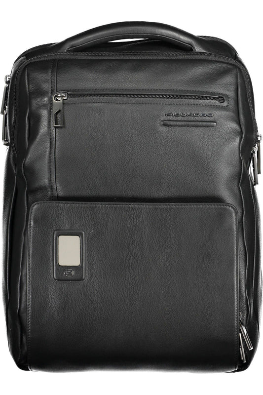 Piquadro Elegant Black Leather Backpack with Laptop Pocket