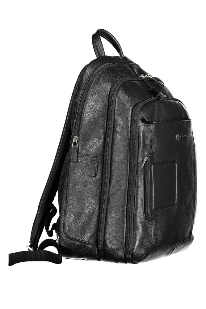 Piquadro Elegant Black Leather Backpack with Laptop Compartment