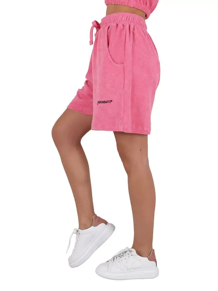 Hinnominate Chic Pink Terry Bermuda Shorts with Logo Print