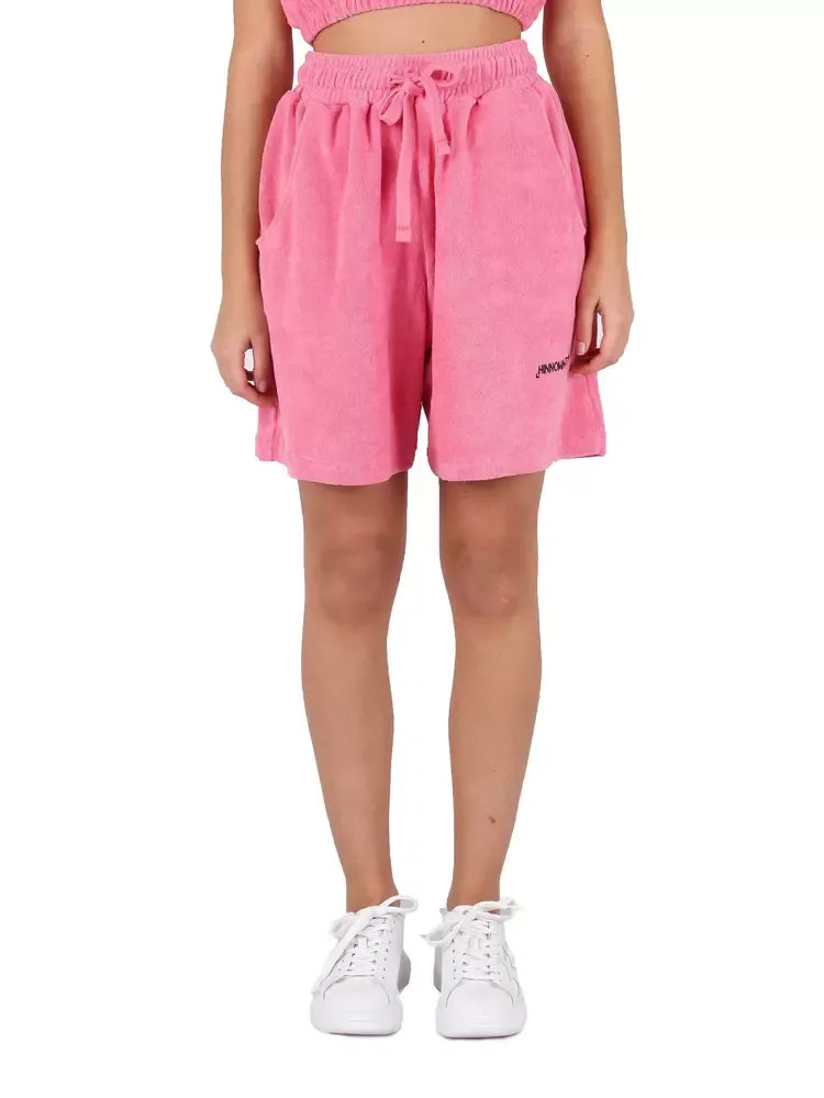 Hinnominate Chic Pink Terry Bermuda Shorts with Logo Print