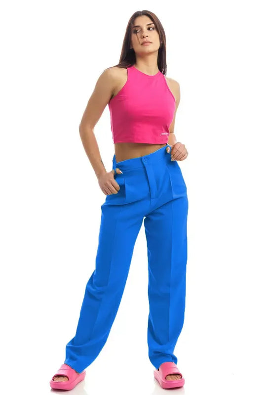 Hinnominate Elegant Blue Soft Pants with Zipper Detail