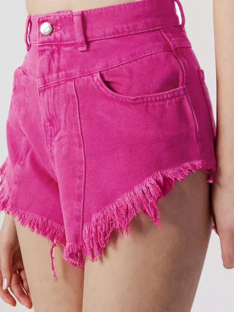 Hinnominate Chic Fuchsia Cotton Shorts with Fringed Edge