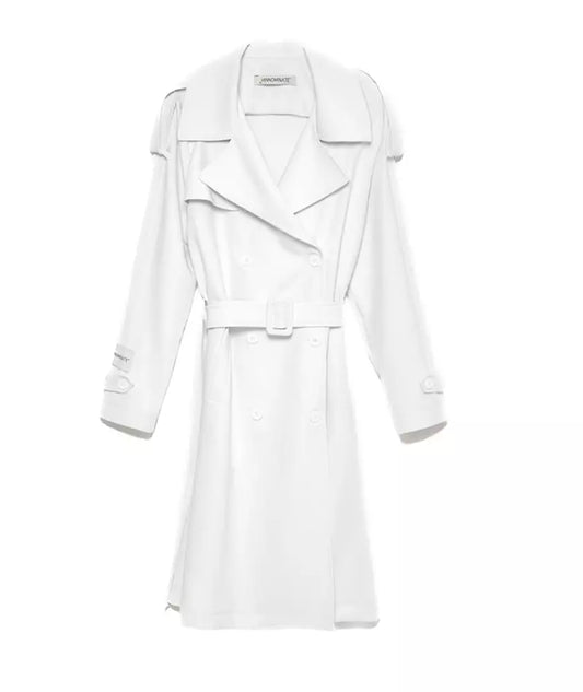 Hinnominate Chic Double-Breasted White Trench Coat