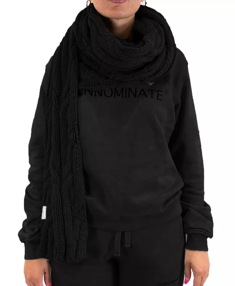 Hinnominate Elegant Black Woven Knit Scarf