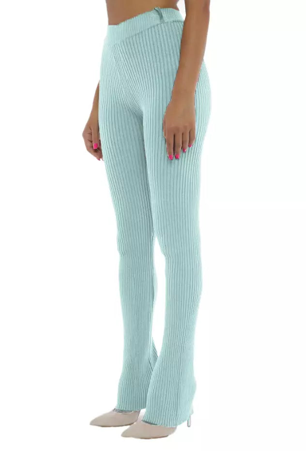 Hinnominate Elegant Ribbed Knit Flared Trousers