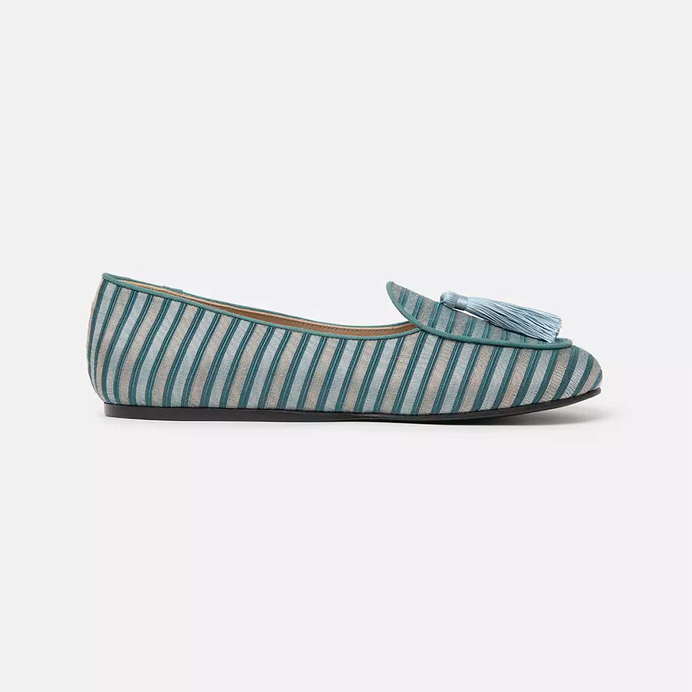 Charles Philip Chic Light Blue Silk Moccasins with Tassel Detail