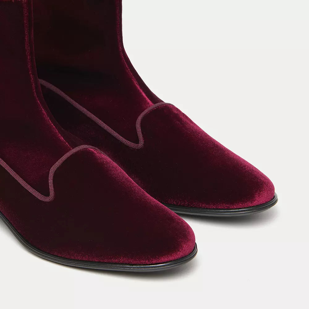 Charles Philip Velvet Ankle Boots in Burgundy Pink