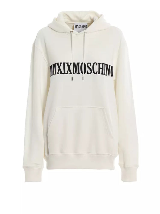 Moschino Couture Chic White Cotton Hoodie with Contrast Print