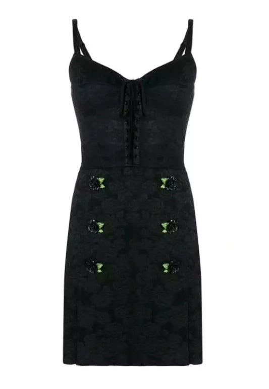 Dolce & Gabbana Elegant Black Dress with Rose Embellishments