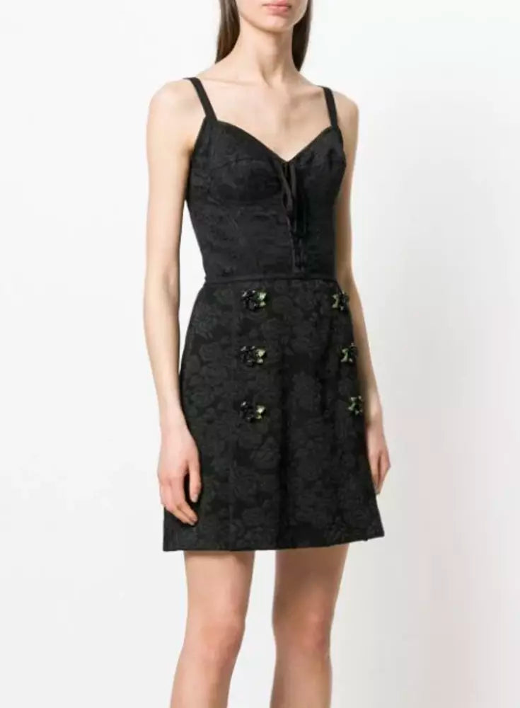 Dolce & Gabbana Elegant Black Dress with Rose Embellishments