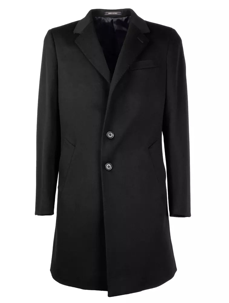 Made in Italy Elegant Black Virgin Wool Men's Coat