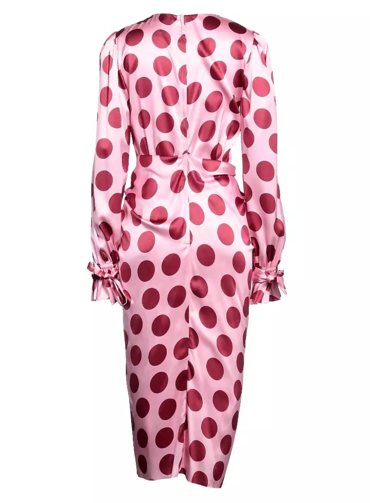 Dolce & Gabbana Silk Polka Dot Long-Sleeve Dress with Laces