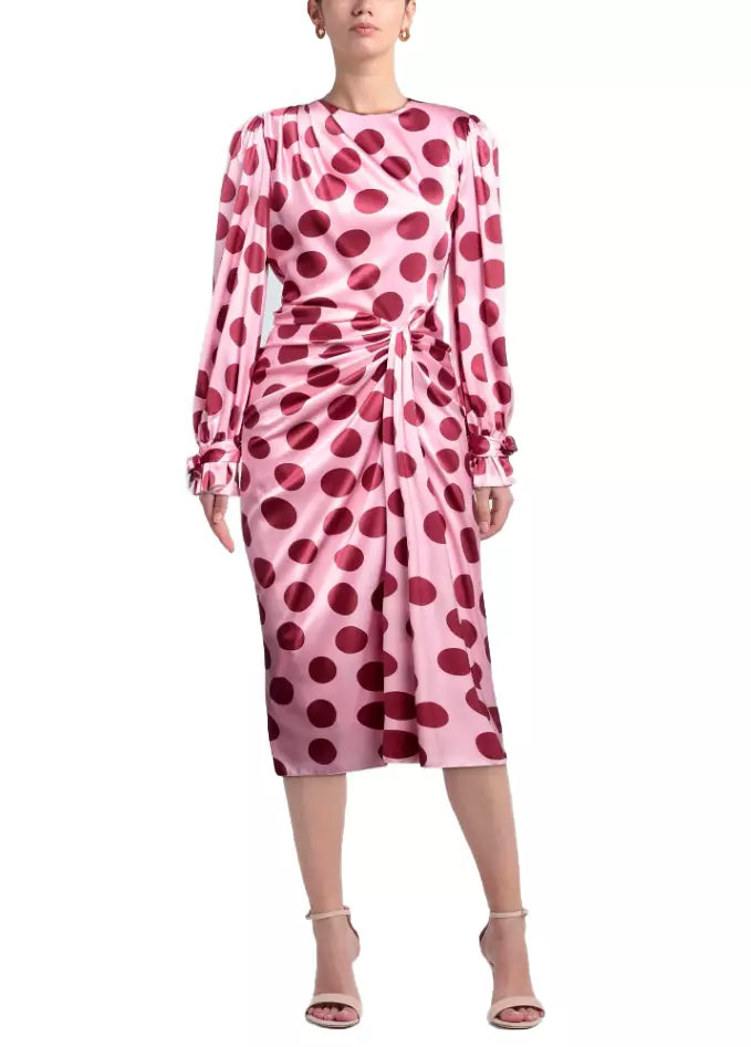 Dolce & Gabbana Silk Polka Dot Long-Sleeve Dress with Laces