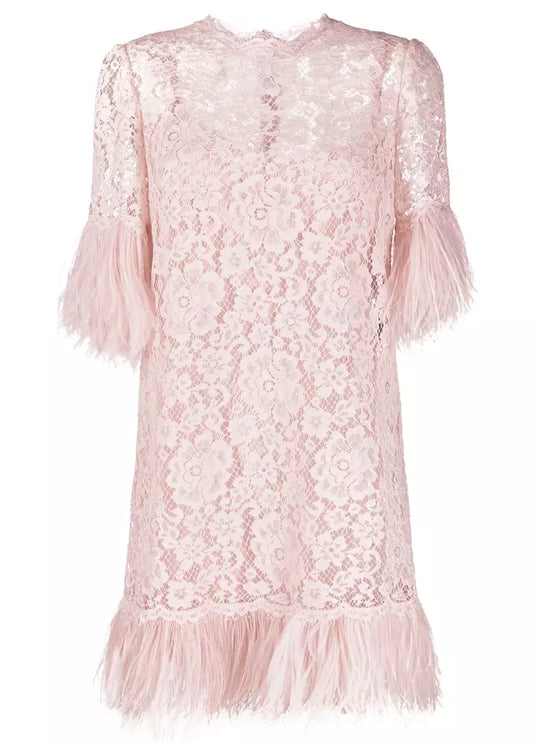 Dolce & Gabbana Exquisite Lace Feather-Trimmed Dress