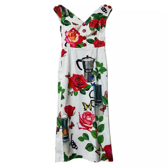 Dolce & Gabbana Elegant Sleeveless Cotton Dress with Floral Print