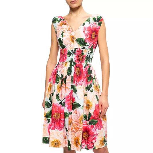 Dolce & Gabbana Elegant Floral V-Neck Cotton Dress