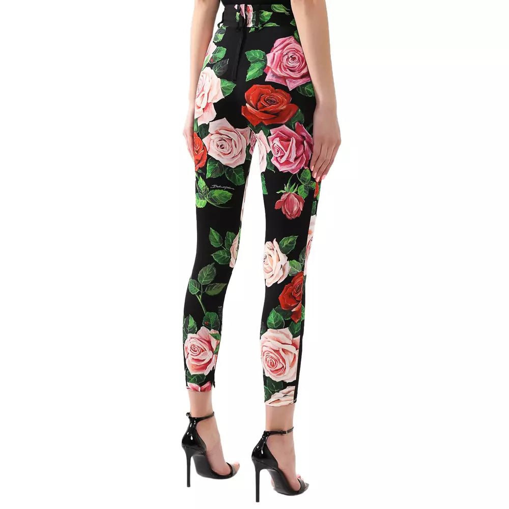 Dolce & Gabbana Elegant Rose Print Silk Pants - Slim Fit