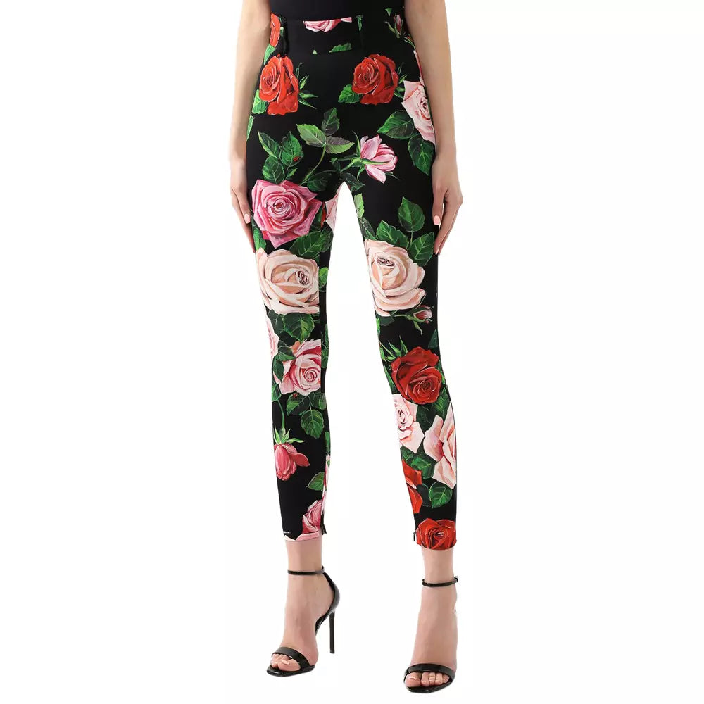 Dolce & Gabbana Elegant Rose Print Silk Pants - Slim Fit