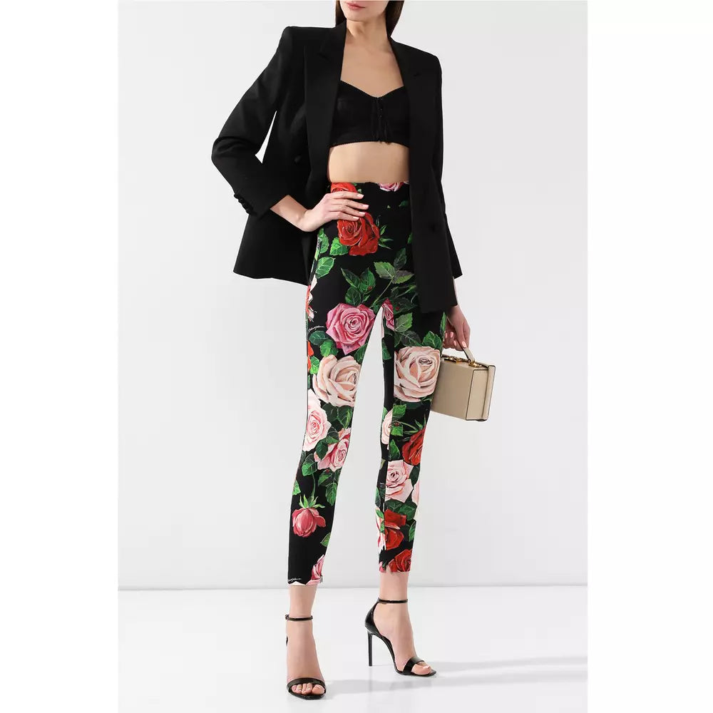 Dolce & Gabbana Elegant Rose Print Silk Pants - Slim Fit