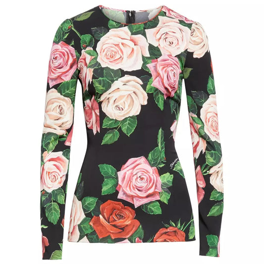 Dolce & Gabbana Elegant Long Sleeve Silk Rose Print Blouse