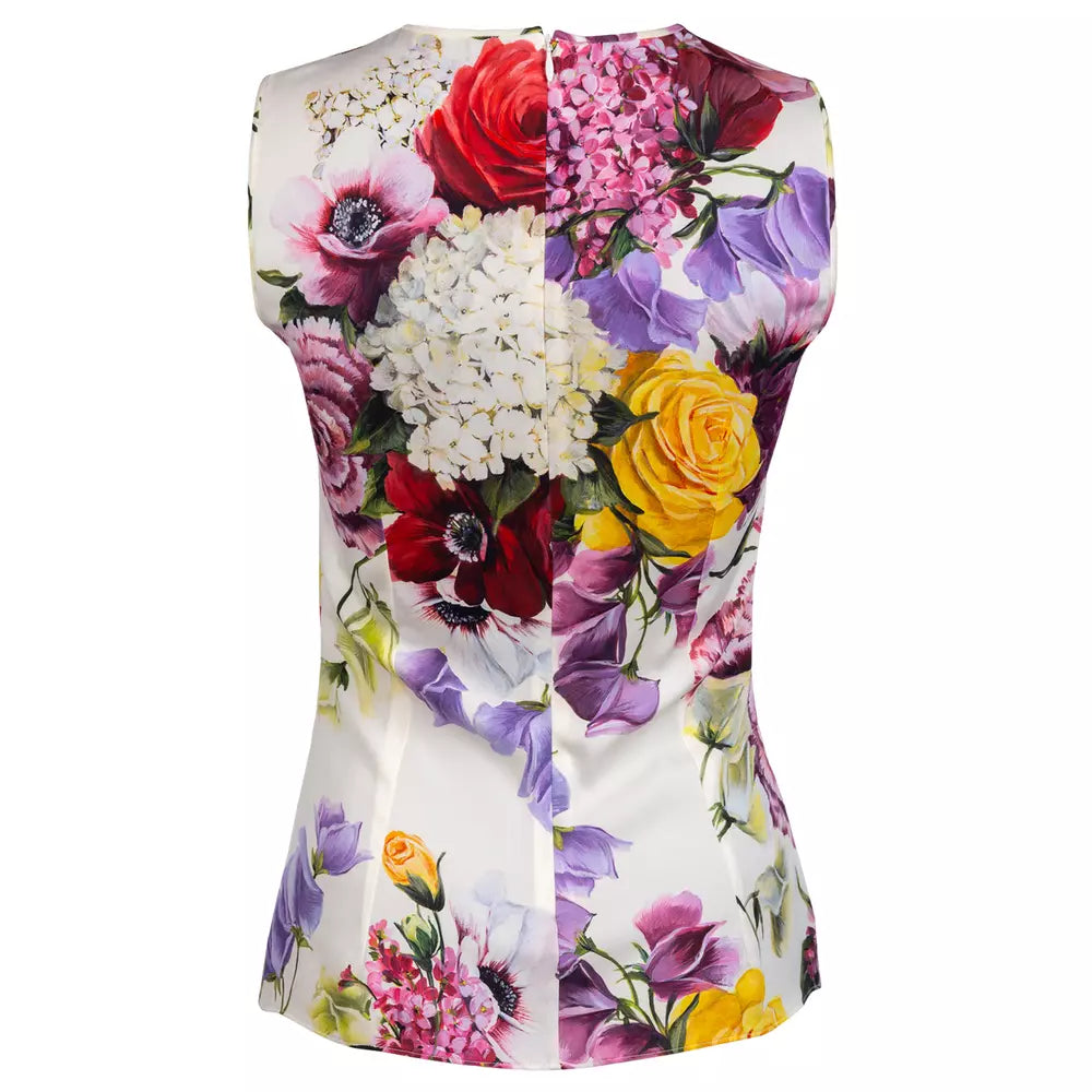 Dolce & Gabbana Sleeveless Floral Silk Blend Blouse