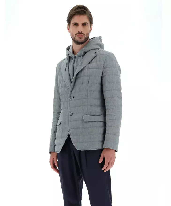 Herno Elegant Linen Bomber Jacket with Detachable Hood