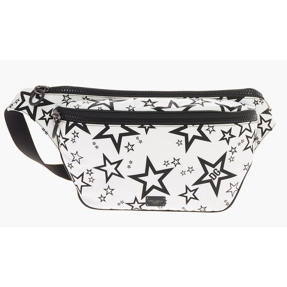 Dolce & Gabbana White Star-Print Nylon Messenger Bag with Calfskin