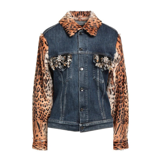 Dolce & Gabbana Elegant Denim Fur-Lined Jacket with Gemstones