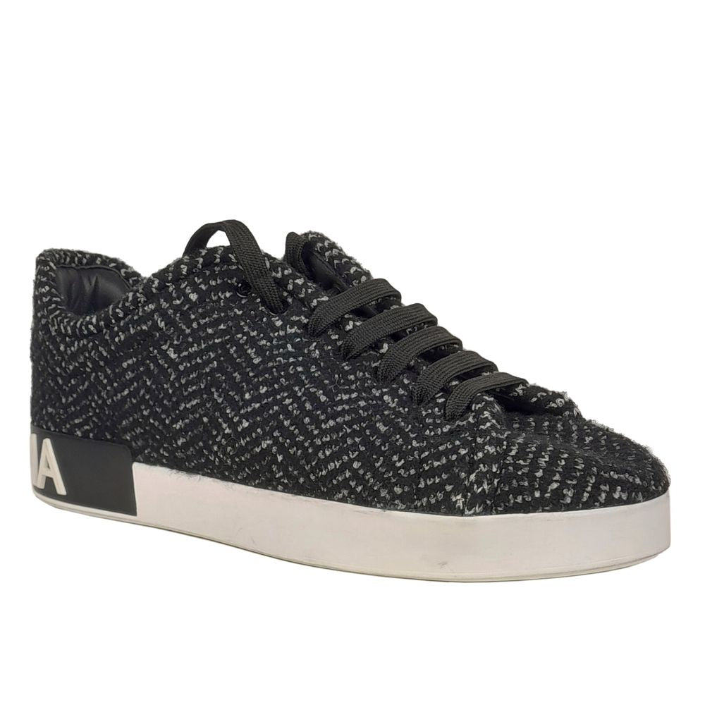 Dolce & Gabbana Sleek Black Knit Sneakers with Leather Accents