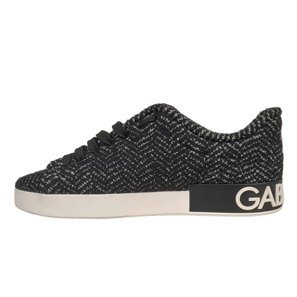 Dolce & Gabbana Sleek Black Knit Sneakers with Leather Accents