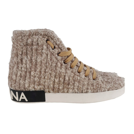 Dolce & Gabbana Beige Wool Blend High-Top Sneakers