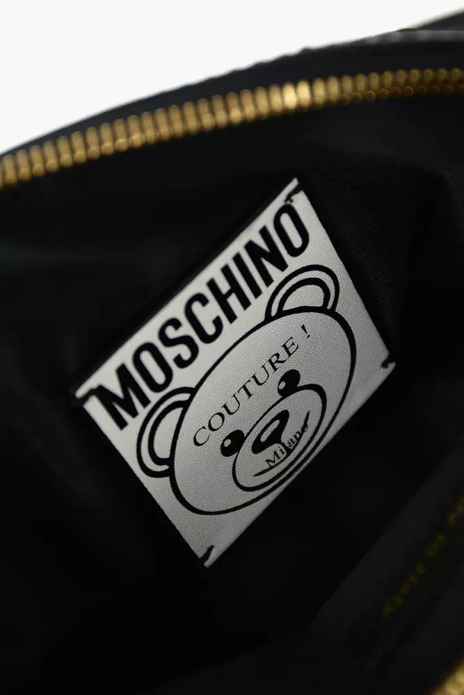 Moschino Couture Chic Teddy Bear Print Clutch with Calfskin Strap