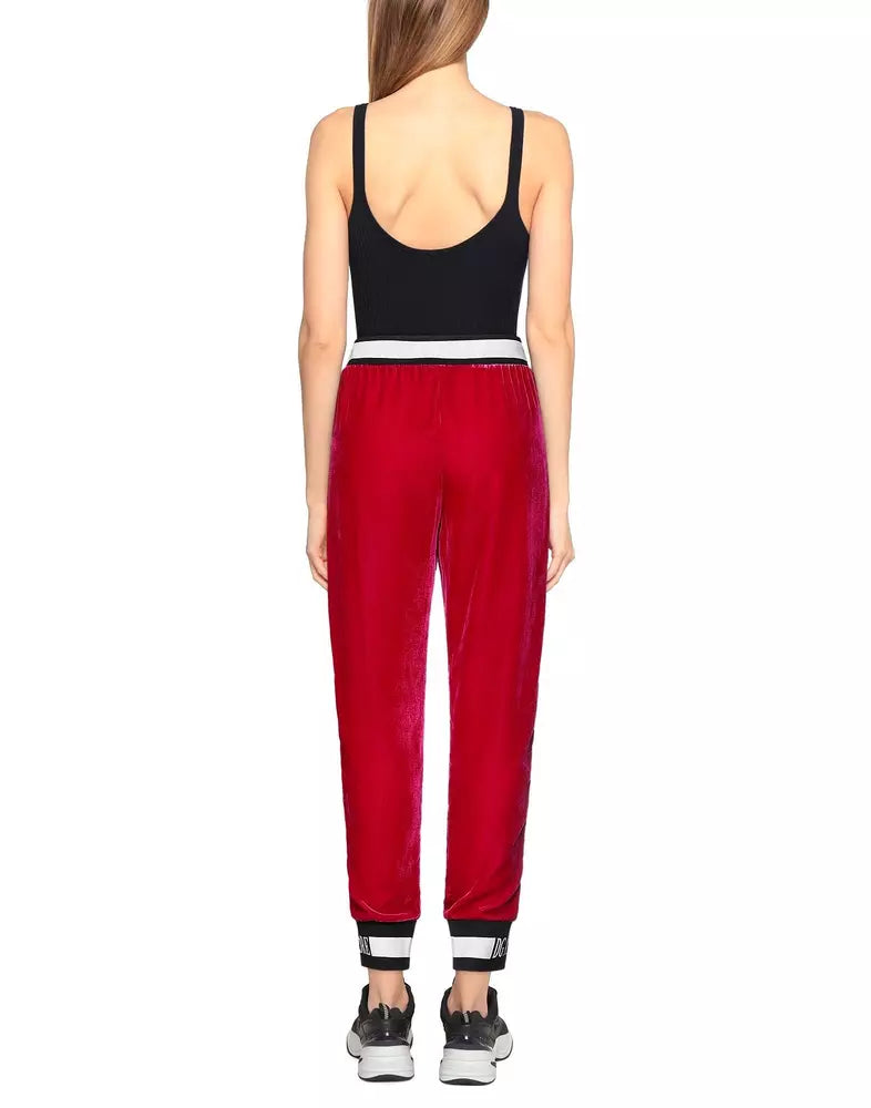 Dolce & Gabbana Wine Red Velvet Pants with Contrast Logo Band