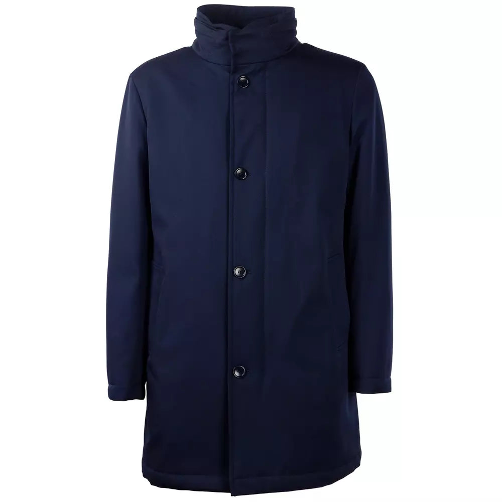 Made in Italy Elegant Blue Virgin Wool Storm System Coat