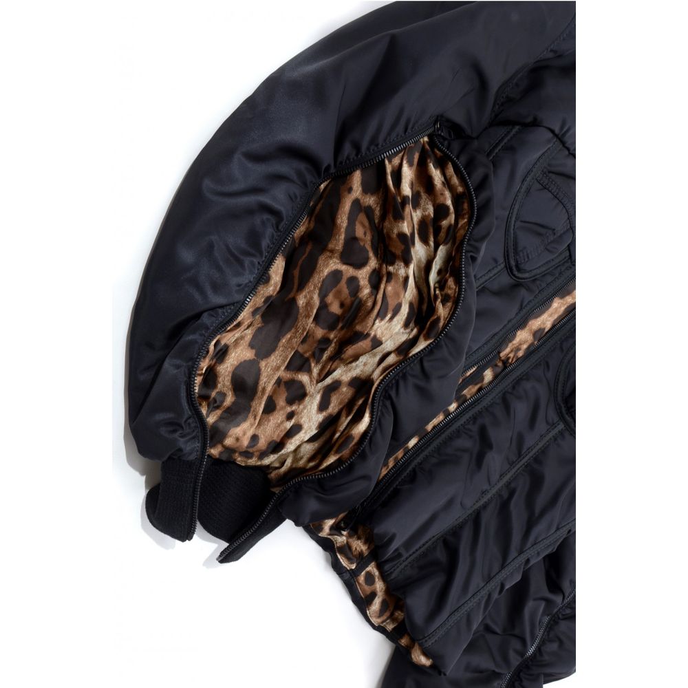 Dolce & Gabbana Elegant Zip Sleeve Bomber Jacket with Leopard Lining