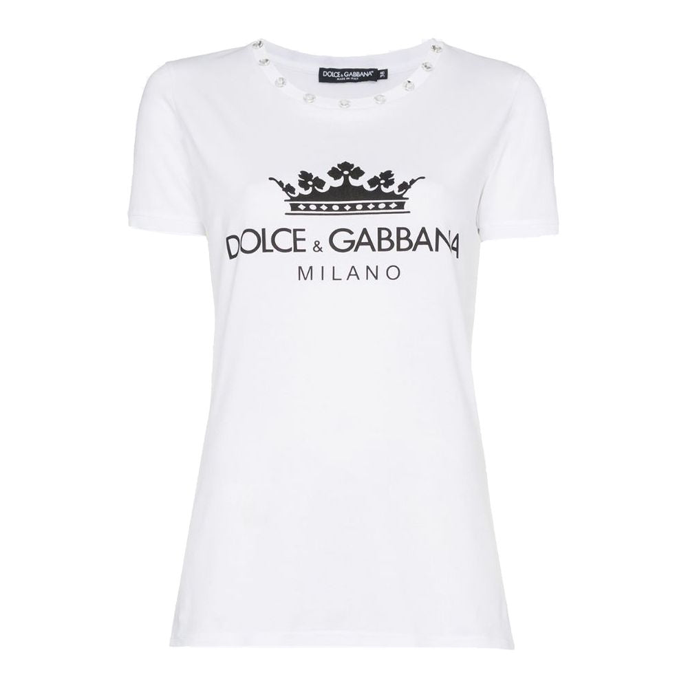 Dolce & Gabbana Elegant White Cotton Tee with Designer Emblem