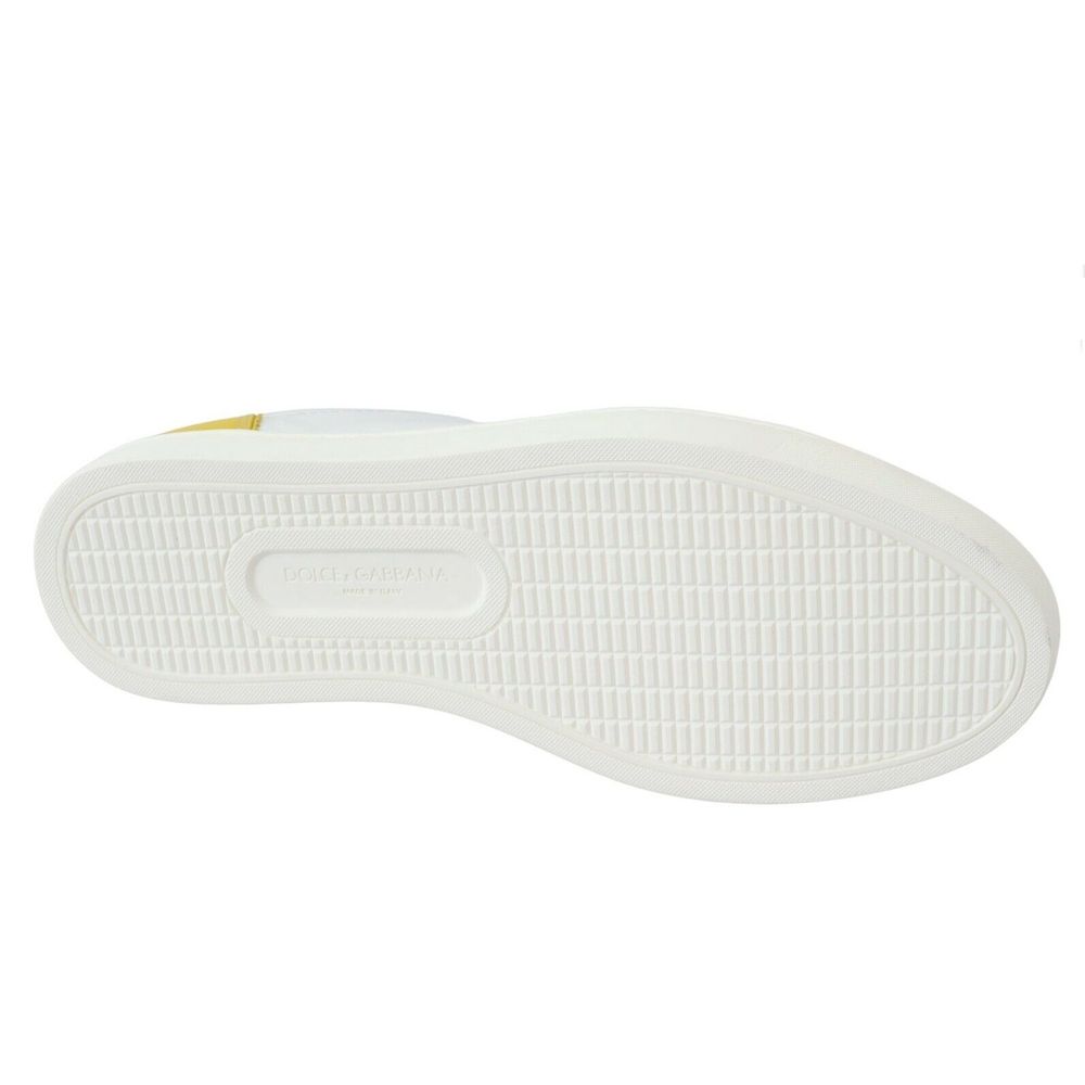 Dolce & Gabbana Elegant White Calfskin Sneakers with Yellow Accent