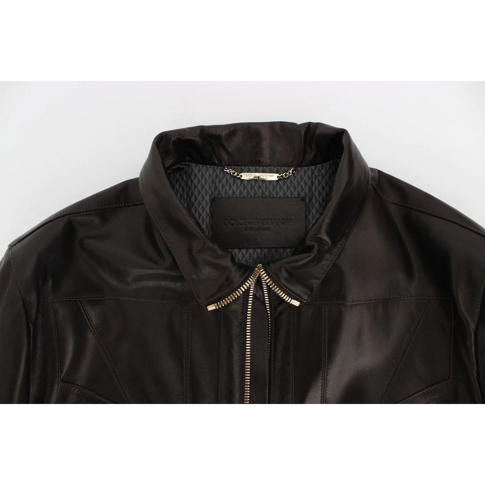 Dolce & Gabbana Exclusive Brown Lambskin Leather Jacket