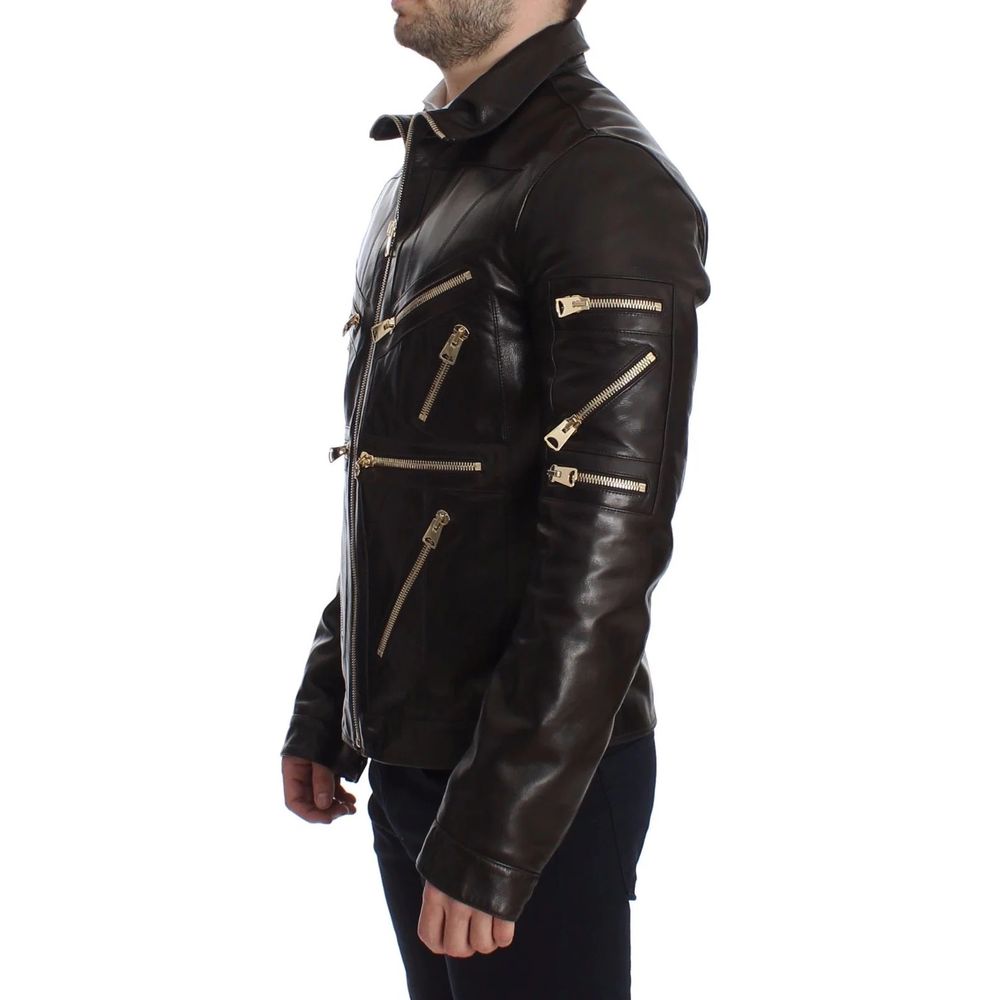 Dolce & Gabbana Exclusive Brown Lambskin Leather Jacket