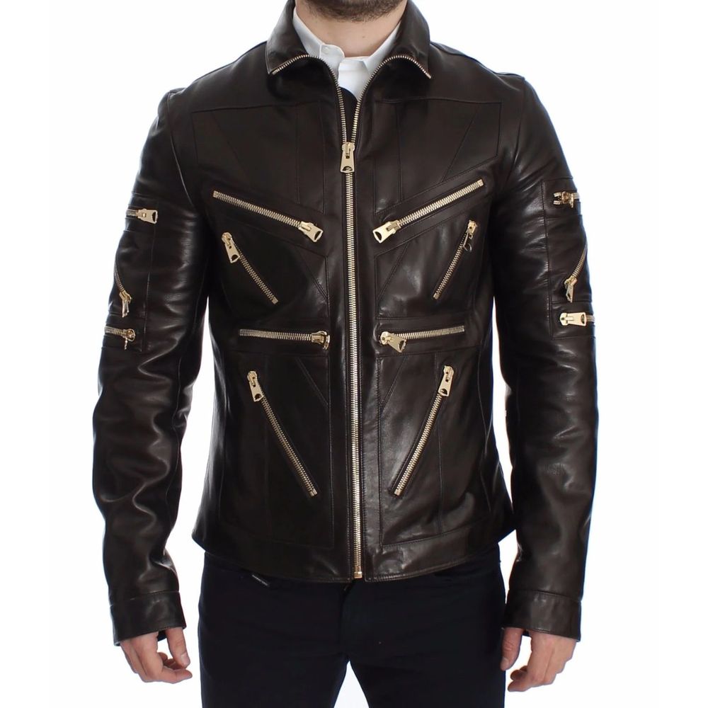 Dolce & Gabbana Exclusive Brown Lambskin Leather Jacket