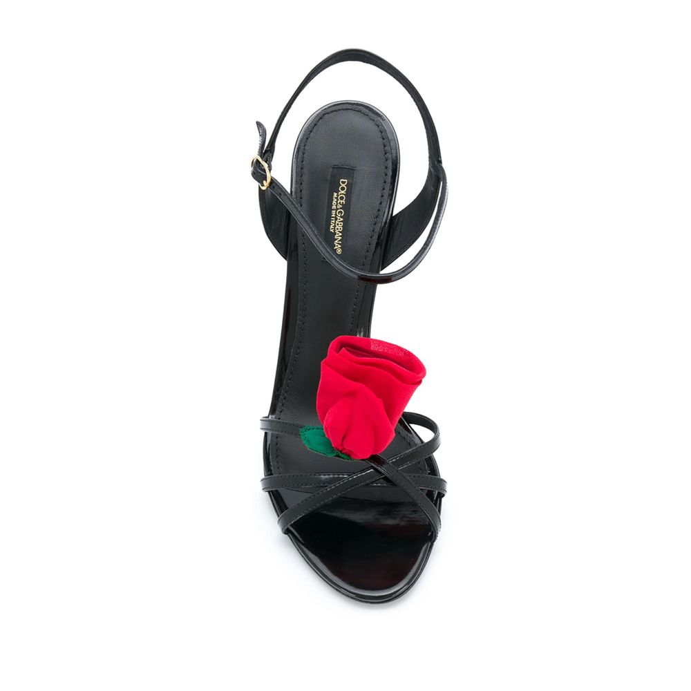 Dolce & Gabbana Elegant Black Leather Floral Sandals