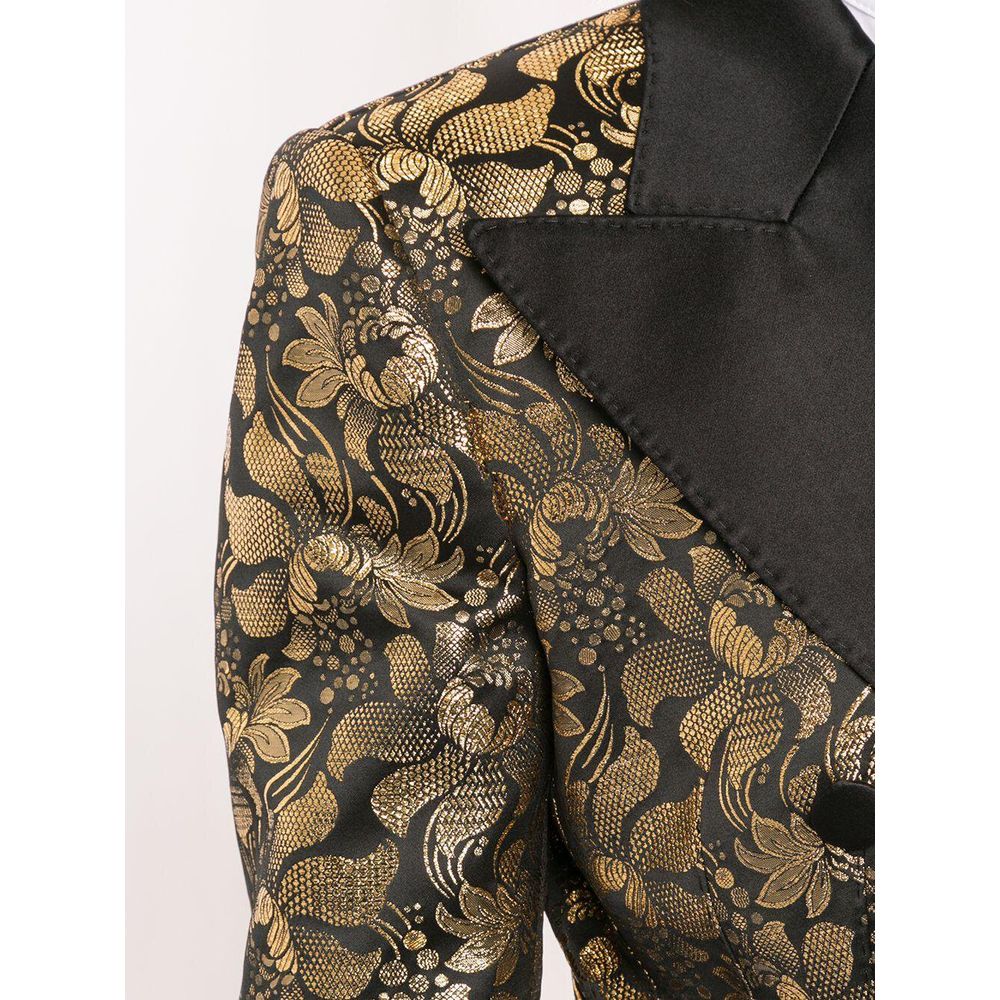 Dolce & Gabbana Golden Floral Jacquard Silk-Lapel Coat