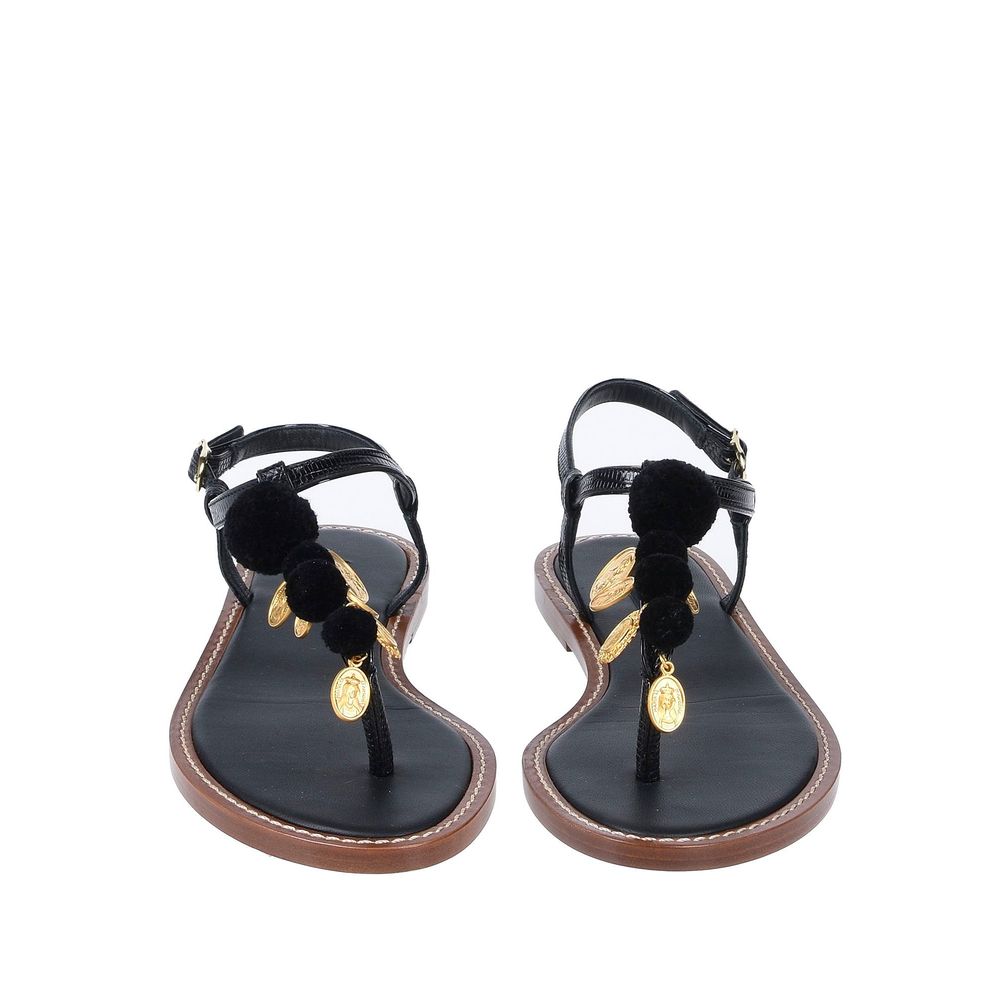 Dolce & Gabbana Elegant Leather Flip Flops in Classic Black