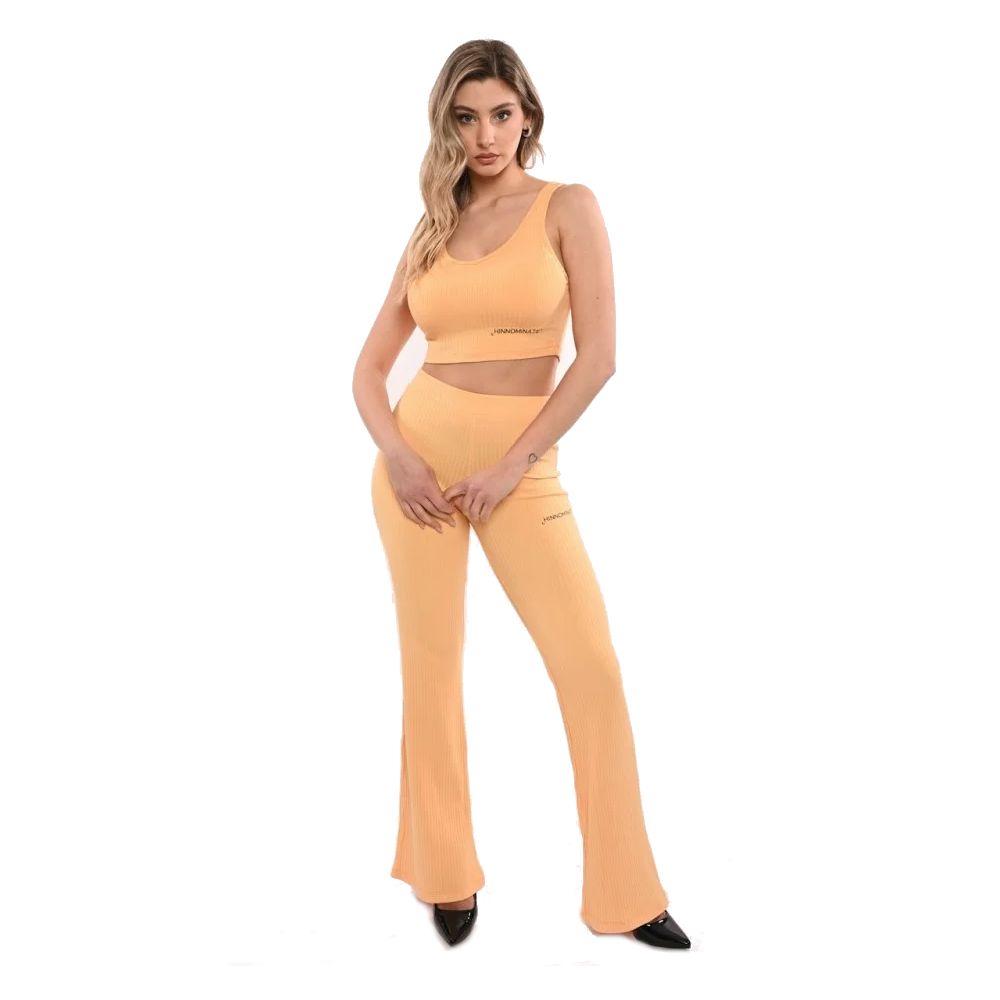 Hinnominate Flared High-Waist Ribbed Trousers in Orange