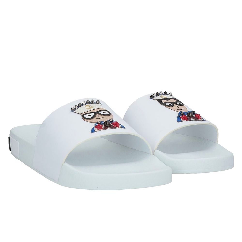 Dolce & Gabbana White Embellished Rubber Slippers for Men