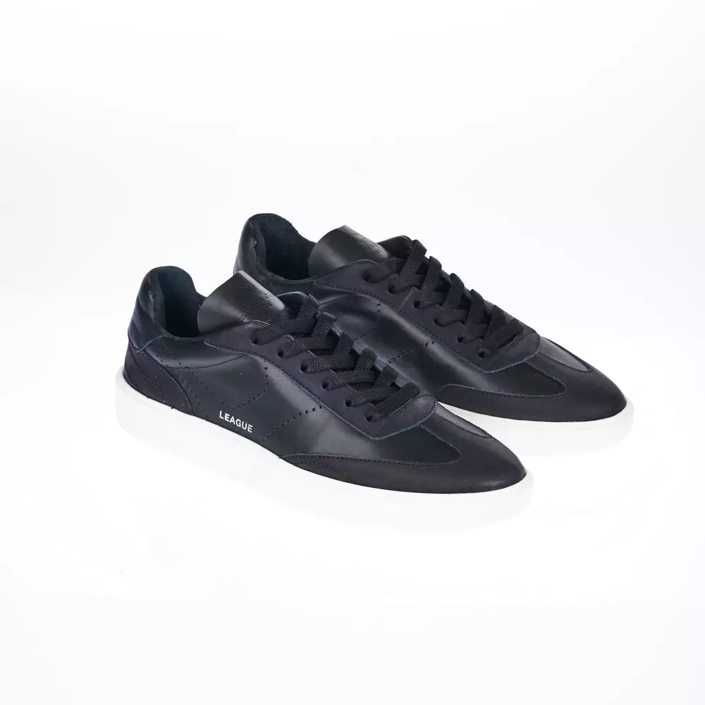 Pantofola D'Oro Sleek Black Leather Sneakers with Contrast Sole