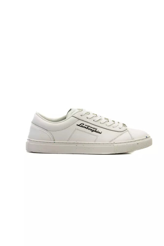 Automobili Lamborghini Sleek White Leather Lace-up Sneakers