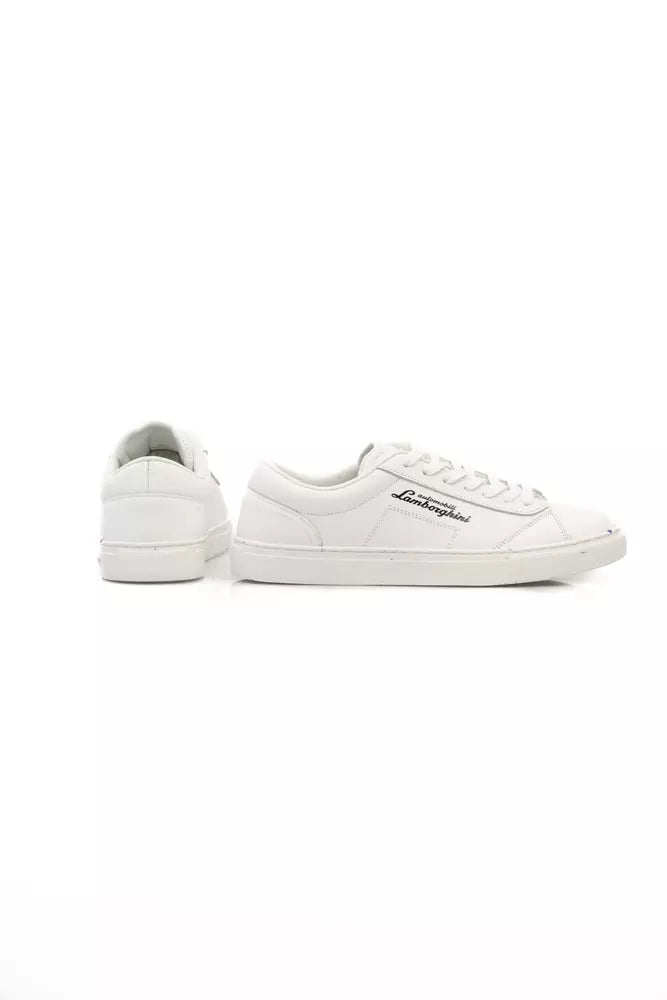 Automobili Lamborghini Sleek White Leather Lace-up Sneakers